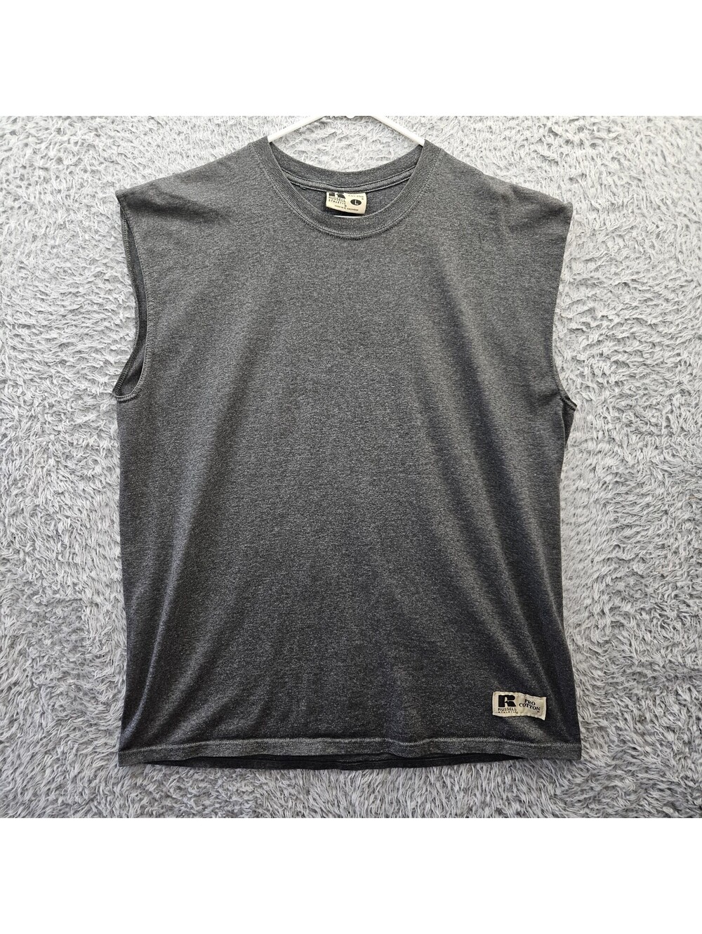 Vintage RUSSELL Pro Cotton Muscle Shirt Men Large Sleeveless Gray Y2K Large